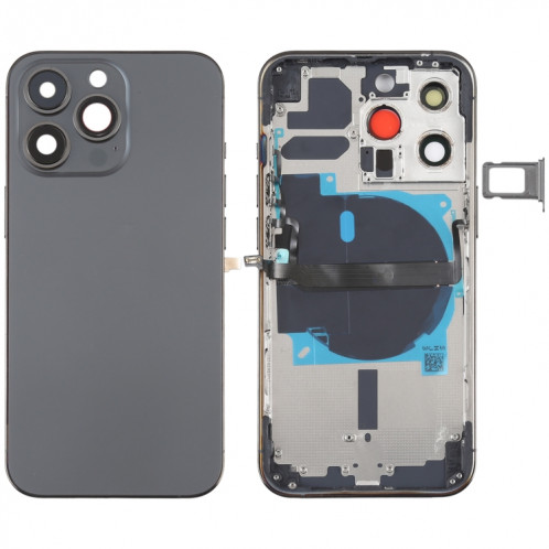 Coque arrière de batterie pour iPhone 13 Pro avec touches latérales et plateau de carte et câble flexible d'alimentation + volume et module de charge sans fil (noir) SH08BL1687-37