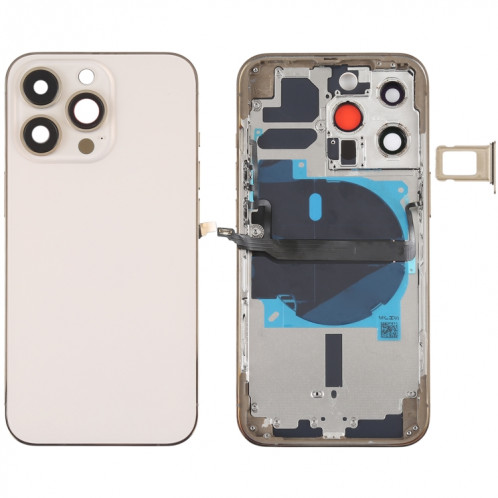 Coque arrière de batterie pour iPhone 13 Pro avec touches latérales et plateau de carte et câble flexible d'alimentation + volume et module de charge sans fil (doré) SH08JL1356-37