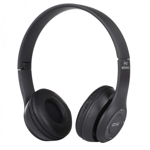 Casque Bluetooth sans fil pliable P47 avec prise audio 3,5 mm, prise en charge MP3 / FM / appel (noir) SH454B1912-310