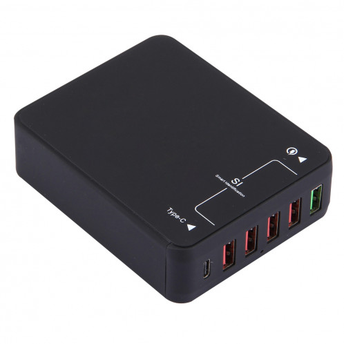 Q8118 1 chargeur rapide de bureau USB 3.1 + 4 Smart Identification USB + 1 USB-C / Type-C 3.1, pour iPhone / iPad / Galaxy / Huawei / Xiaomi / LG / HTC / Meizu et autres téléphones intelligents SH08481605-311