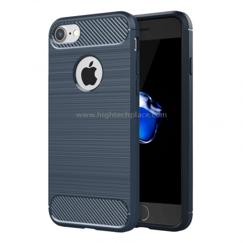 Pour l'iPhone 8 et 7 brossé Texture Fiber TPU Rugged Armor étui de protection (bleu foncé) SP089D644-39
