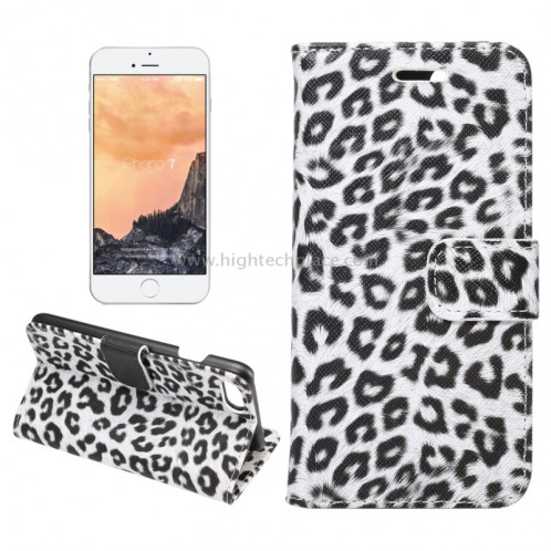 Pour iPhone 8 & 7 Leopard Pattern Etui à Rabat Horizontal en Cuir avec Support & Slots & Portefeuille (Blanc) SP110W1584-38