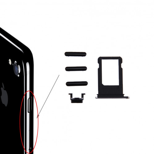 iPartsBuy pour iPhone 7 plateau de carte + touche de contrôle du volume + bouton d'alimentation + touche de vibreur interrupteur muet (noir) SI520B356-34