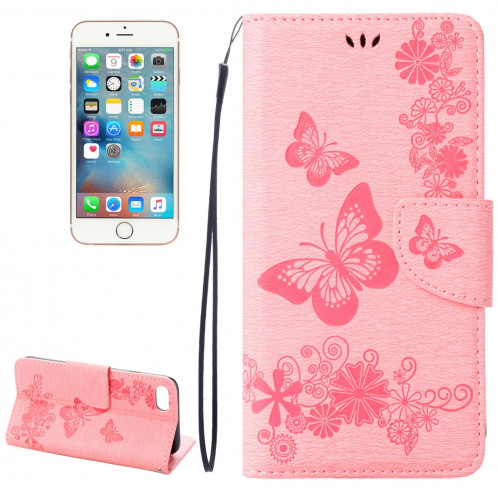 Pour iPhone 8 & 7 fleurs pressées papillon motif horizontal étui en cuir flip avec titulaire et fentes pour cartes et porte-monnaie (rose) SP212F16-39