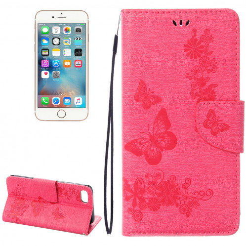 Pour iPhone 8 & 7 fleurs pressées papillon motif horizontal étui en cuir avec porte-cartes & fentes pour cartes et portefeuille (magenta) SP212M1660-39