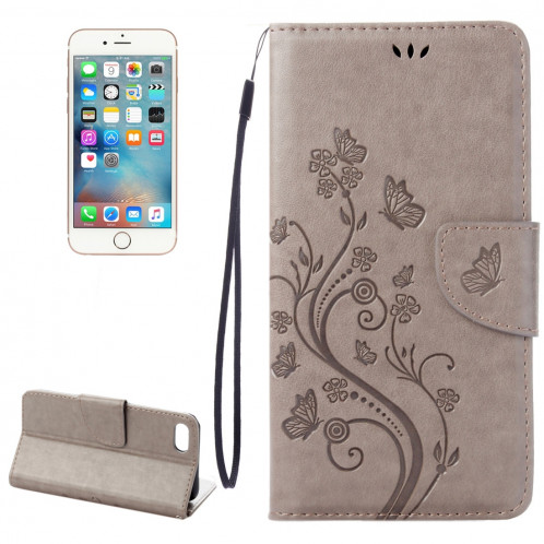 Pour iPhone 8 & 7 fleurs pressées Horizontal étui en cuir flip avec titulaire et fentes pour cartes et porte-monnaie (gris) SP222H422-39