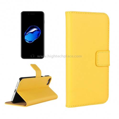 Pour iPhone 8 & 7 Etui en cuir véritable à rabat avec fermeture éclair et porte-cartes (Jaune) SP566Y1487-37