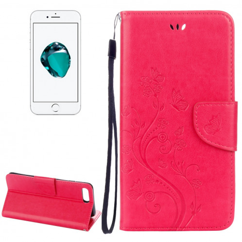 Pour iPhone 8 Plus et 7 Plus Fleurs Gaufrage Housse en cuir Flip horizontale avec titulaire et fentes pour cartes et portefeuille et lanière (Magenta) SF191M127-36