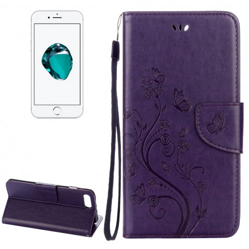 Pour iPhone 8 Plus et 7 Plus Fleurs Gaufrage Horizontal Flip Housse en cuir avec titulaire et fentes pour cartes et portefeuille et lanière (violet) SF191P288-36