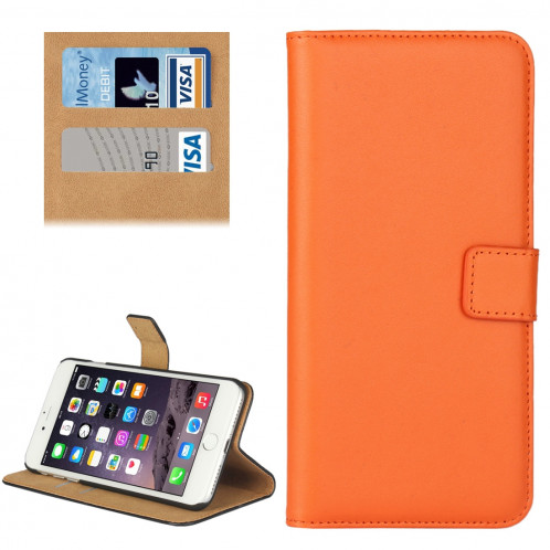 Pour iPhone 8 Plus & 7 Plus Véritable Split Split Housse en cuir avec support et fentes pour cartes et porte-monnaie (Orange) SH314E1761-38