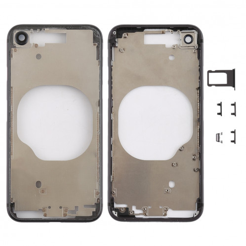 Coque arrière transparente avec objectif d'appareil photo, plateau de carte SIM et touches latérales pour iPhone 8 (noir) SH228B1695-36