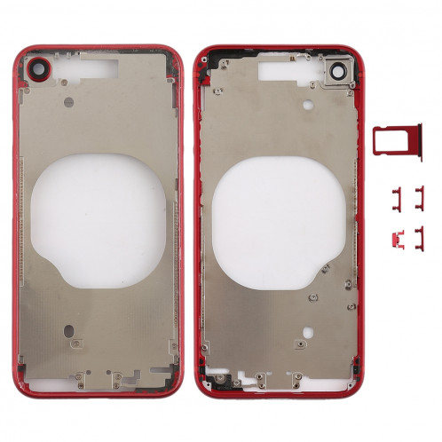 Coque arrière transparente avec objectif d'appareil photo, plateau de carte SIM et touches latérales pour iPhone 8 (rouge) SH228R1725-36