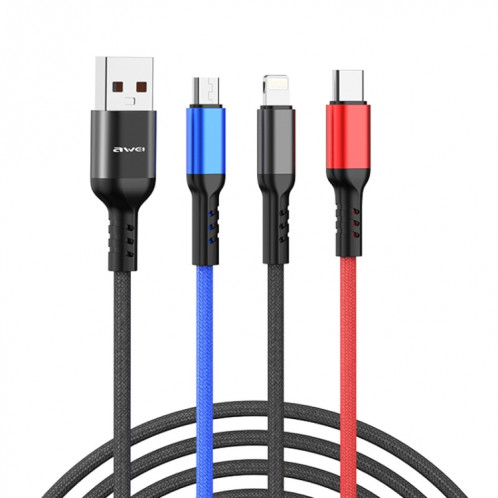 awei CL-971 3 en 1 1.2m 2.4A USB à 8 broches + Micro USB + USB-C / Type-C câble de charge multiple SA0678296-310