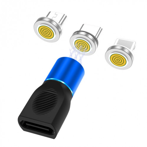 4 en 1 3A 8 broches et USB-C / Type-C et Micro USB tête de charge magnétique en alliage de zinc + adaptateur de charge magnétique USB-C / type-c (bleu) SH737L1543-314