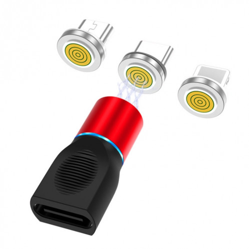 4 en 1 3A 8 broches et USB-C / Type-C et Micro USB tête de charge magnétique en alliage de zinc + adaptateur de charge magnétique USB-C / type-c (rouge) SH737R1280-314