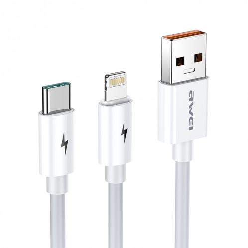 awei CL-79 2 en 1 USB de 1,2 m à 8 broches + câble de chargement multiple USB-C / Type-C SA07681797-39