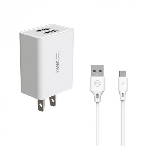 Wekome WP-U56 2 en 1 2A Dual USB Travel Chargeur + USB à Micro USB Cable de câble de données, Fiche US (Blanc) SW884W1256-36