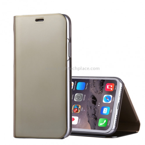 Pour iPhone X Étui à galvanoplastique Horizontal Housse en cuir Flip avec support (Or) SP591J0-36