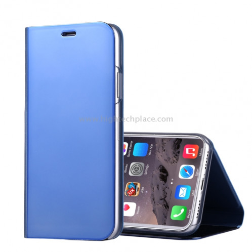 Pour iPhone X Étui à galvanoplastique Horizontal Flip étui en cuir avec support (bleu) SP591L2-36