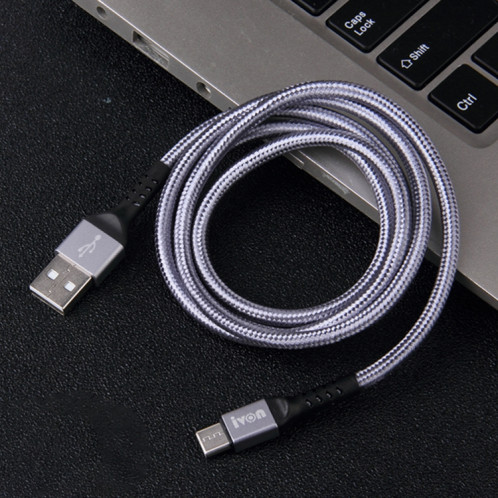 Ivon CA89 2.1A USB au câble de données de charge rapide USB-C / Type-C, longueur de câble: 1m (gris) SI421H794-37