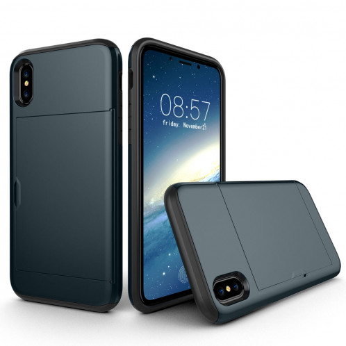 Pour iPhone X / XS TPU + PC Dropproof Case Housse de protection avec fente pour carte (marine) SH14NV1111-36