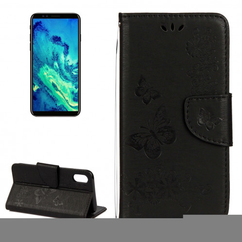 Pour iPhone X fleurs pressées motif papillon horizontal étui en cuir flip avec titulaire et fentes pour cartes et portefeuille et lanière (noir) SP571B1952-37