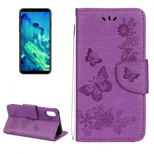 Pour iPhone X fleurs pressées motif papillon horizontal étui en cuir flip avec titulaire et fentes pour cartes et portefeuille et lanière (violet) SP571P1947-37