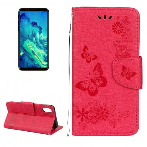 Pour iPhone X fleurs pressées motif papillon horizontal étui en cuir flip avec titulaire et fentes pour cartes et portefeuille et lanière (rouge) SP571R379-37