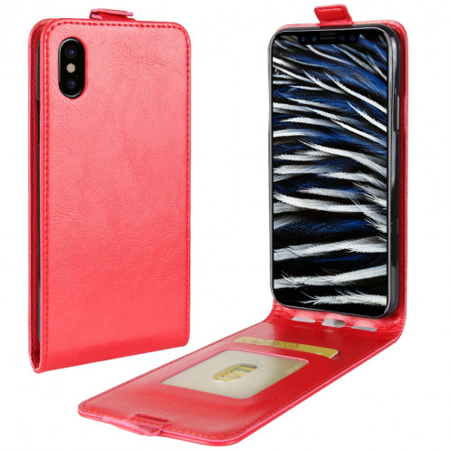 Pour iPhone X Crazy Horse Texture Vertical Flip étui en cuir avec fente pour carte et cadre photo (rouge) SP886R980-38