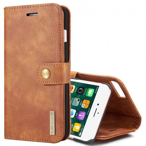 DG.MING pour iPhone 8 Plus et iPhone 7 Plus Étui de protection magnétique détachable à rabat horizontal Crazy Horse Texture avec porte-cartes et porte-monnaie (brun) SD045Z854-310