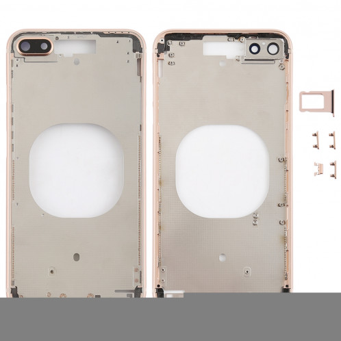Coque arrière transparente avec objectif d'appareil photo, plateau de carte SIM et touches latérales pour iPhone 8 Plus (or) SH204J616-36