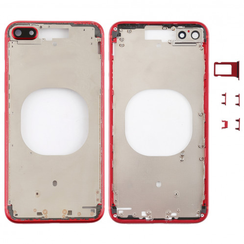 Coque arrière transparente avec objectif d'appareil photo, plateau de carte SIM et touches latérales pour iPhone 8 Plus (rouge) SH204R1900-36