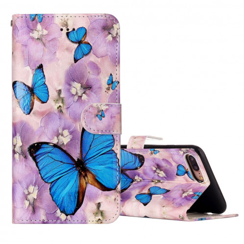 Pour iPhone 8 Plus et 7 Plus Motif papillon en relief pourpre Motif éléphant Horizontal Étui en cuir avec support et fentes pour cartes et porte-monnaie et cadre photo SH204C1681-37