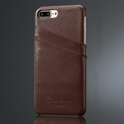 Fierre Shann Litchi Texture Etui en cuir véritable pour iPhone 8 Plus et 7 Plus, avec fentes pour cartes (Marron) SH106Z680-37