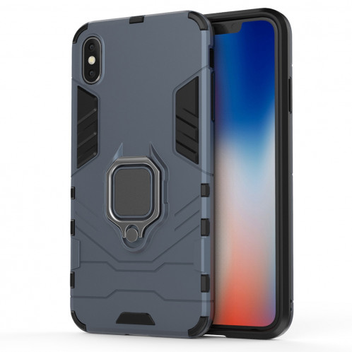 Étui de protection antichoc PC + TPU avec support de bague magnétique pour iPhone XS Max (bleu marine) SH06NV1691-37