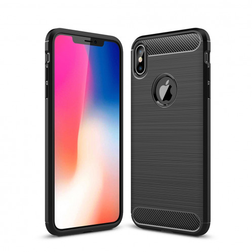 Étui de protection arrière en TPU antidérapant en fibre de carbone à texture brossée pour iPhone XS Max (noir) SH052B851-310