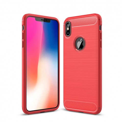 Étui de protection arrière en TPU antidérapant en fibre de carbone à texture brossée pour iPhone XS Max (rouge) SH052R324-32