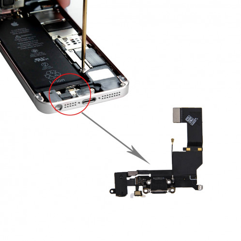 iPartsBuy pour iPhone SE Port de charge d'origine + câble audio Flex (noir) SI201B1953-34