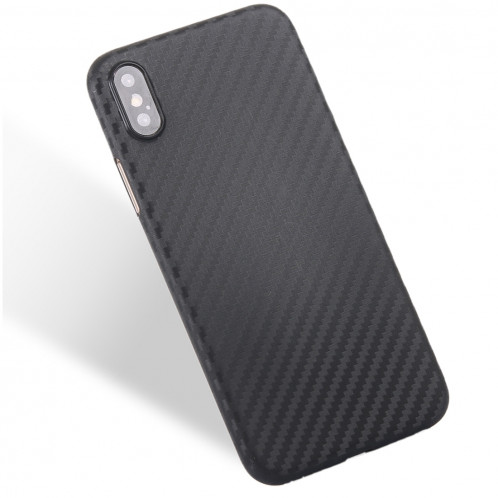 Pour iPhone X Fibre de carbone Texture PP Housse de protection arrière (Noir) SP010B1806-36