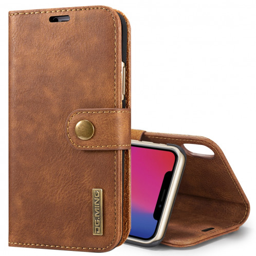 DG.MING pour iPhone X / XS Crazy Horse Texture Housse de protection magnétique détachable à rabat horizontal avec porte-monnaie et fentes pour cartes et porte-monnaie (marron) SD080Z1481-39