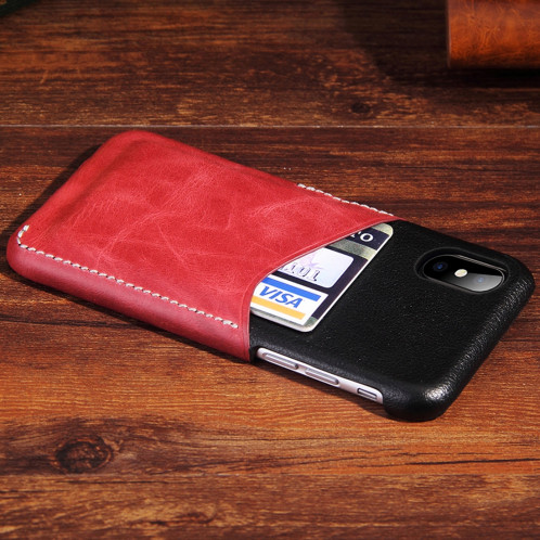Pour iPhone X / XS Contraste Couleur PU En Cuir Protecteur Dos Étui avec Fente Pour Carte (Rouge) SH113R720-36