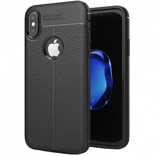 Pour iPhone X / XS Litchi Texture Housse de protection arrière en TPU (Noir) SH811B60-311