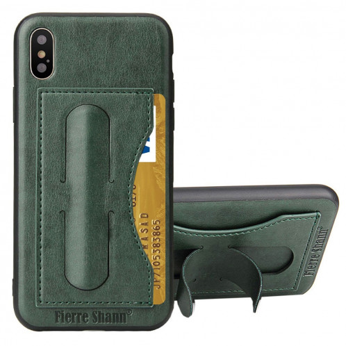 Fierre Shann Pour iPhone X pleine couverture housse de protection en cuir avec titulaire et fente pour carte (vert) SF960G1602-310