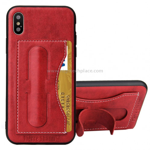 Fierre Shann Pour iPhone X Couverture complète Étui en cuir de protection avec support et fiche pour carte (Rouge) SF960R1-310