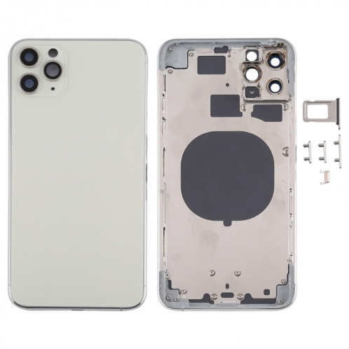 Couvercle arrière du boîtier avec plateau pour carte SIM, touches latérales et objectif de caméra pour iPhone 11 Pro Max (argent) SH11SL91-36