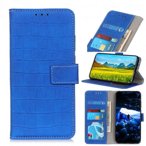 Etui à rabat horizontal en cuir texturé avec texture croco magnétique pour iPhone 11 Pro Max, avec support et emplacements pour cartes et porte-monnaie (bleu) SH956L130-38