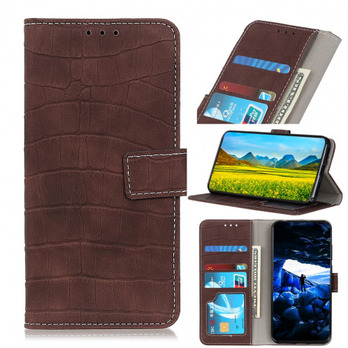 Etui à rabat horizontal en cuir texturé avec texture croco magnétique pour iPhone 11 Pro Max, avec support et emplacements pour cartes et porte-monnaie (Marron) SH956Z1936-38