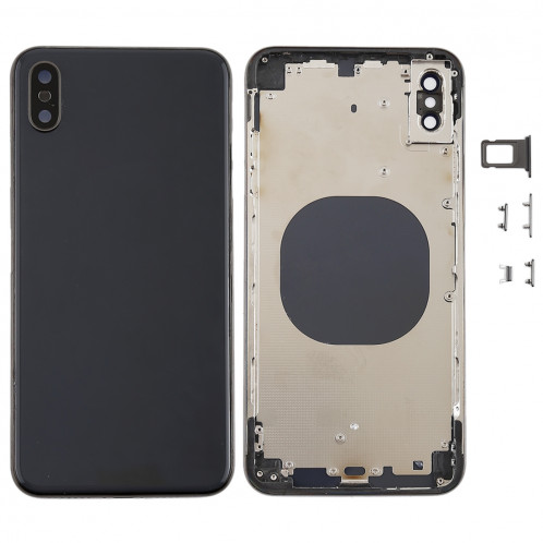 Coque arrière avec objectif pour appareil photo, plateau de carte SIM et touches latérales pour iPhone XS Max (noir) SH06BL1399-36