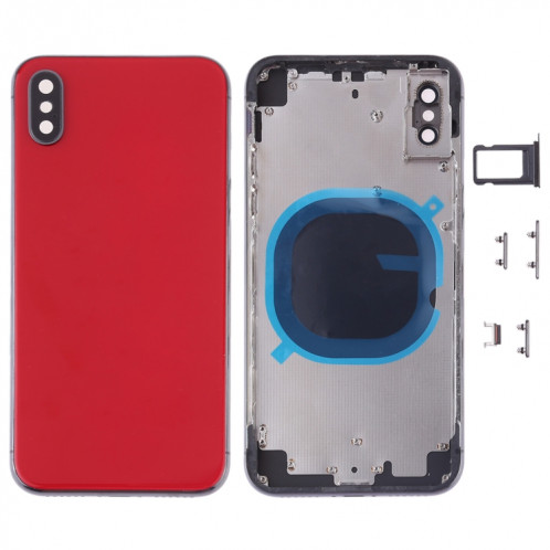 Coque arrière avec objectif de l'appareil photo, plateau de la carte SIM et touches latérales pour iPhone XS Max (rouge) SH06RL1808-36