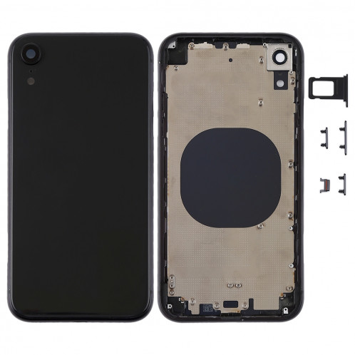 Coque arrière avec objectif d'appareil photo, plateau pour carte SIM et touches latérales pour iPhone XR (noir) SH64BL1020-36
